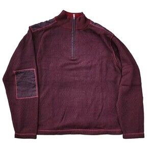 F/X FUSION Mens Black/Burgundy Cotton 1/4 Zip Sweater L